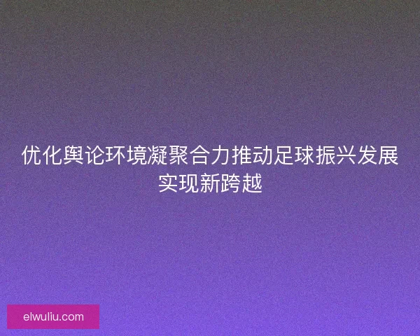 优化舆论环境凝聚合力推动足球振兴发展实现新跨越 优化舆论环境凝聚合力推动足球振兴发展实现新跨越