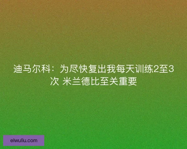 迪马尔科:为尽快复出我每天训练2至3次 米兰德比至关重要 迪马尔科:为尽快复出我每天训练2至3次 米兰德比至关重要