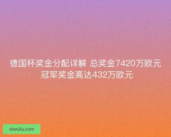 德国杯奖金分配详解 总奖金7420万欧元 冠军奖金高达432万欧元